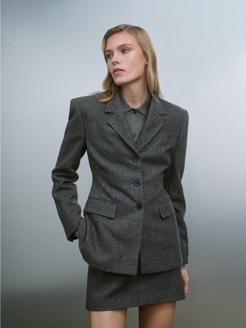 Babaton Standout Herringbone Tailored Wool Blazer